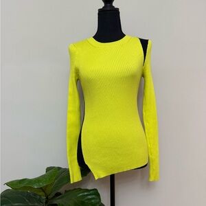 DKNY Neon and Navy Asymmetric Ribbed Sweater Size Smal